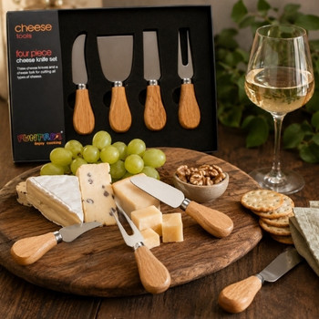 A191A Cheese Knife Set – 4 Piece Wooden Handle Gift Set