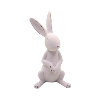 15385A584 White Ceramic Long Ear Bunny Sitting And Listening