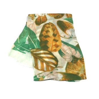 QQC2AA Polyester Green Scarf - Large Leaves Pattern