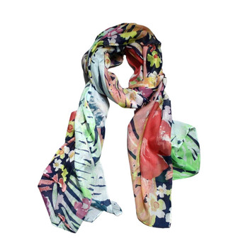 SY1CC Artificial Silk Scarf - Palm Leaves And Flowers