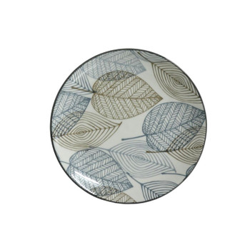 ST12 Ceramic Plate 20 cm - Blue And Brown Fine Line Leaves