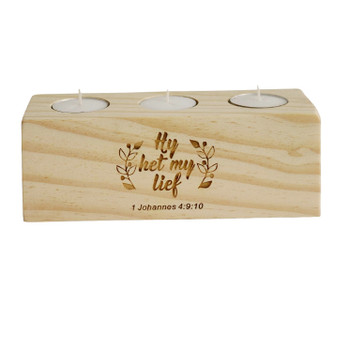 CANH3T2 Candle Holder incl 3 Tea light Candles - Hy het my Lief 1 Joh 4:9-10
