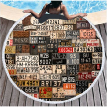 BEACHR4 Round Beach Towel - Vintage Car Plates