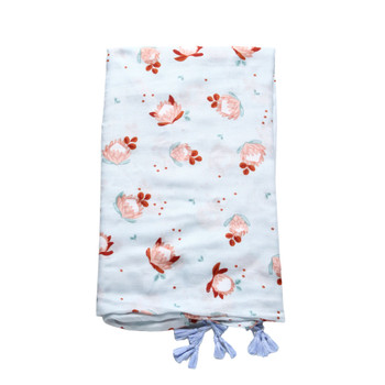 SKF7AAA Blue Viscose Scarf With Tassel - Tiny Proteas