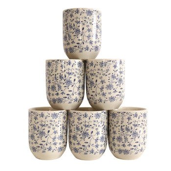 A038B Ceramic Tea Cup Set of 6 - Small Blue Flowers