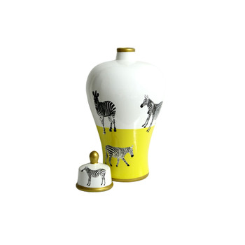 FYHX55S Small Ceramic Ginger Jar - Zebras, Yellow And White