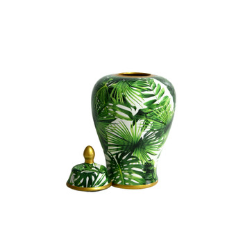 FYTC2063S Small Ceramic Ginger Jar - Assorted Green Leaves