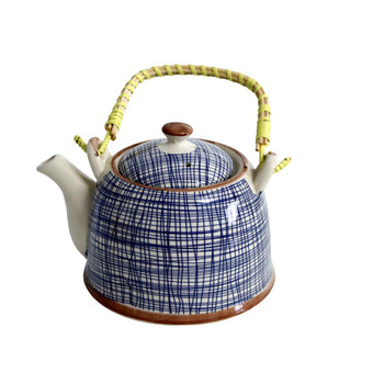 A026 Ceramic Chinese Tea Pot - Blue Lines