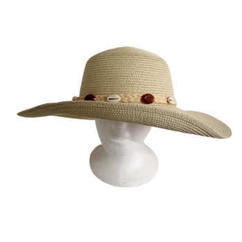 A220387B Weaved Hat - Cream And Beige Braided Band Shells