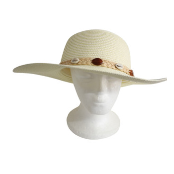 A220387C Weaved Hat - White And Beige Braided Band Shells