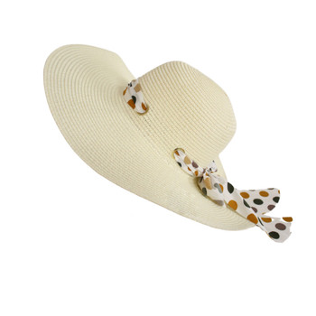 A220271A Weaved Hat - White With Polka Dot Ribbon
