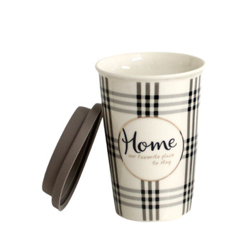 R4949C Ceramic Travel Mug - Home, Thick Black Lines Checkered Pattern