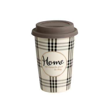 R4949C Ceramic Travel Mug - Home, Thick Black Lines Checkered Pattern