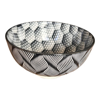 EB45A Small Ceramic Eastern Bowl - Black Hexagon And Swirls