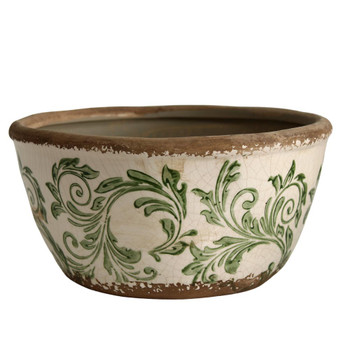 Y5262042 Small Ceramic Flat Planter - Curled Green Vines