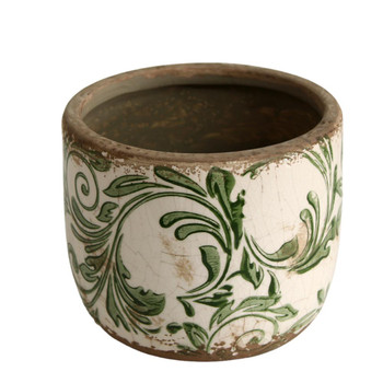 Y7122043 Small Ceramic Planter - Curled Green Vines