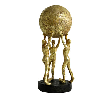 2022108 Gold And Black Resin Craft - 3 Humans Holding Ball