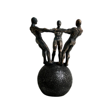 2022111 Black and Rust Resin Craft - 3 Humans on Ball