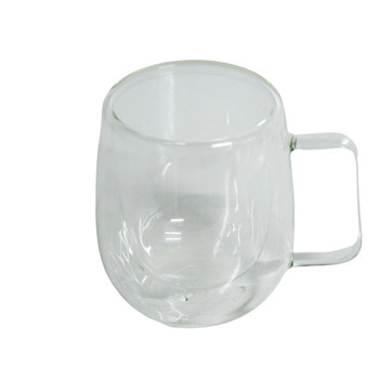 GLASSM10 Clear Double Wall Handle Glass 250ml Coffee Mug