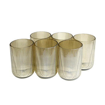 7113E Tall Drinking Glass Box of 6 - Light Yellow Lined Pattern