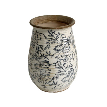 P476G014 Ceramic Vase - Black Flowers And Vines