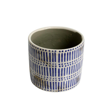 Y463G094 Ceramic Pot - Blue Dots And Dashes