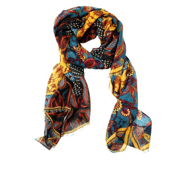 SY2305 Scarf - Grey, Bright Yellow and Flowers