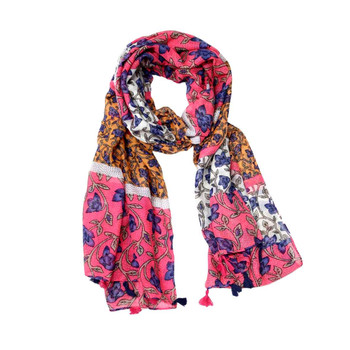 SY2317 Scarf - Orange, Yellow And Flowers