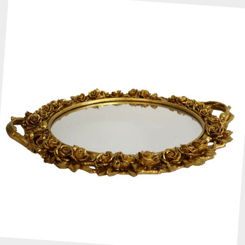 FZ0989G Gold Oval Roses Mirror Tray