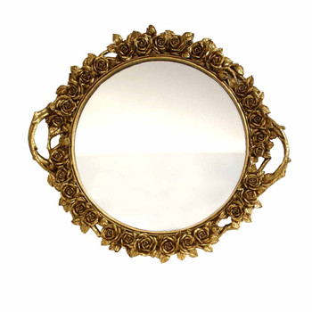 FZ0989G Gold Oval Roses Mirror Tray