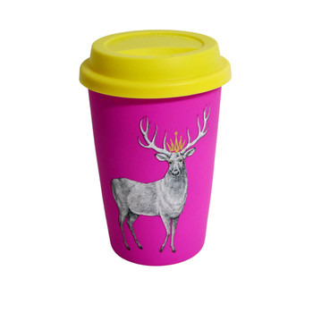 BPY5127A Ceramic Travel Mug - Neon Pink, Deer
