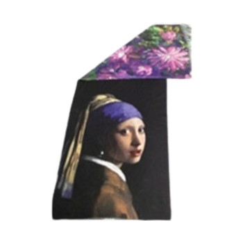 ZZ2313 Cashmere Scarf - Girl With Pearl Earring, Purple Flowers