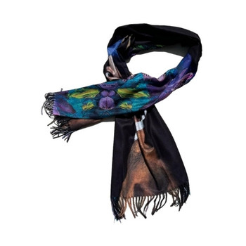 ZZ2313 Cashmere Scarf - Girl With Pearl Earring, Purple Flowers