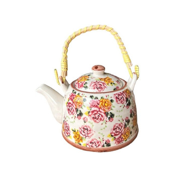 E007A Ceramic Chinese Tea Pot - Pink, Yellow Roses