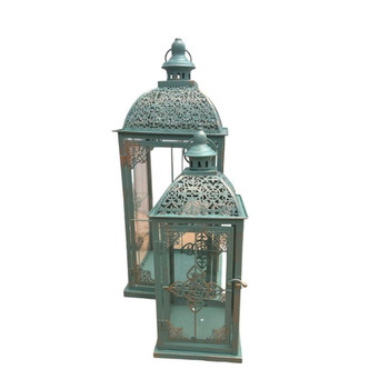 S1133 Storm Lantern Set Of 2 - Green And Copper