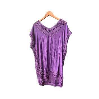 1965A Kaftan Cover Up - Purple Trendy Crochet