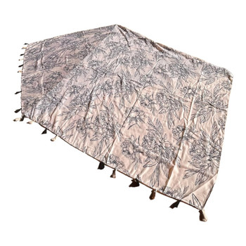 SKF2402 Polyester Scarf - White And Black, Flower Outlines