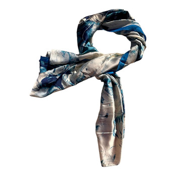 ZZ2446B Polyester Scarf - Blue And White Flowers