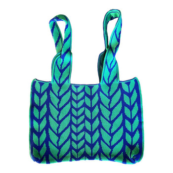 SBAG01A Polyester Handbag - Green Leaves And Blue