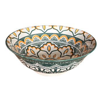 EB825D Medium Eastern Ceramic Bowl - Green And Orange Flowers