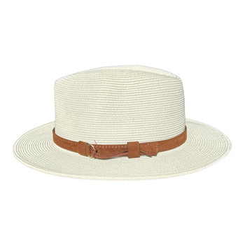 0132H1C Fedora Hat - White, Brown Faux Leather Band
