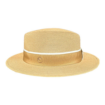 0132H3C Fedora Hat - Brown, Brown And White Band, Small Leaf Pendant