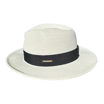 HAD111B Hat - White, Black Band And Metal Plate