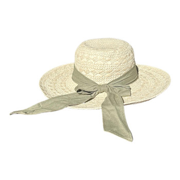 WH24F01D Hat - Diamond Faux Light Straw, Green Band