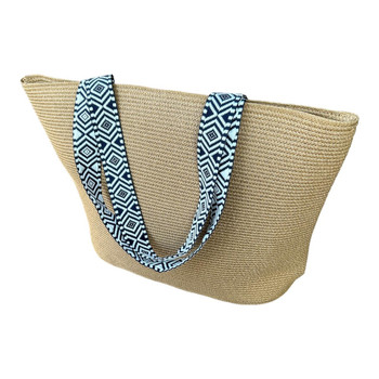 BAGXC3 Handbag - Brown Straw, Black And White Handles