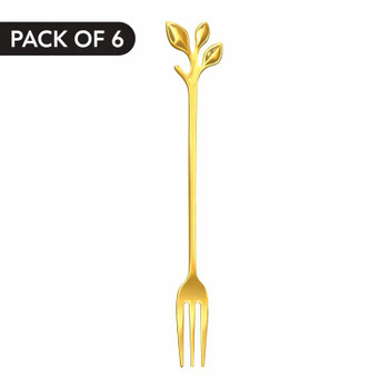 FORK124 Gold Cake Fork Pack Of 6 - Three Tiny Leaves