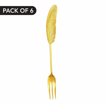 FORK152 Gold Cake Fork Pack Of 6 - Feather