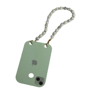 JANABJ15 Phone Chain - Black And White Beads, Gold Rings