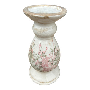 T1473643 Ceramic Candle Holder - Pink And Green Floral Silhouettes