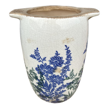 P7333582 Ceramic Vase - Green And Blue Floral Silhouttes